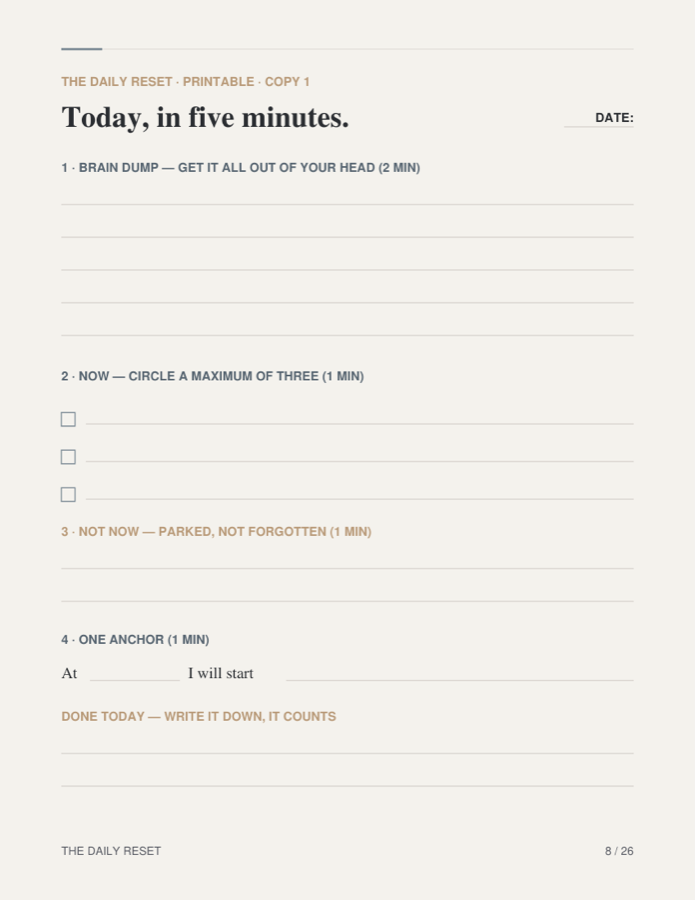 The 5-minute daily reset page