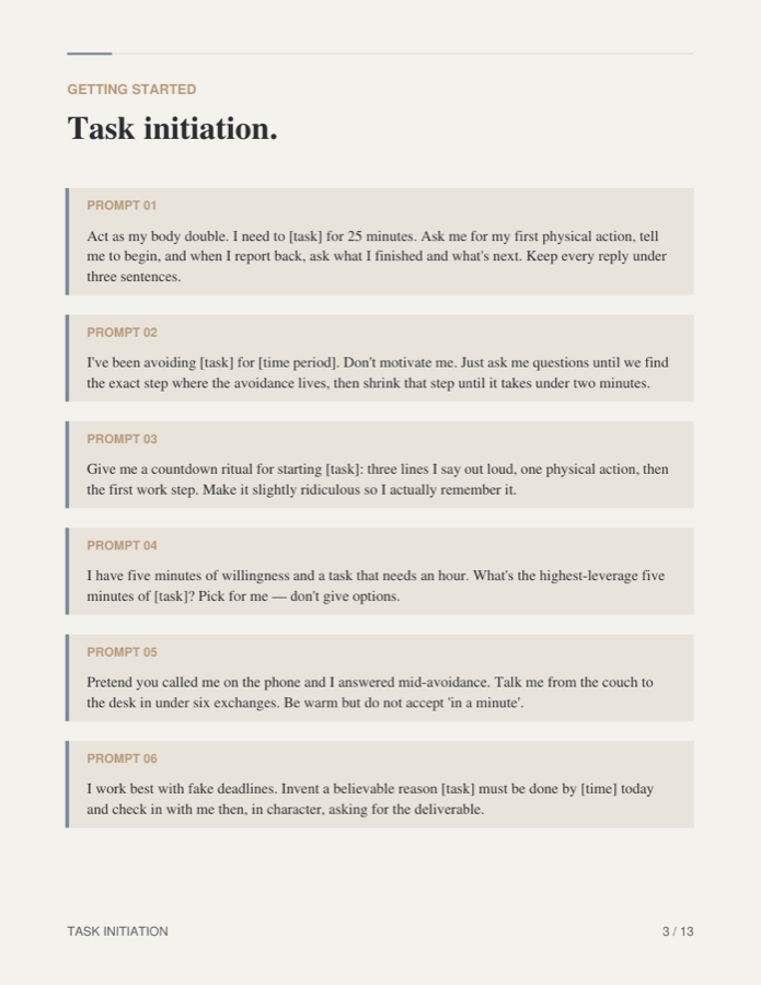 Sample task initiation prompts